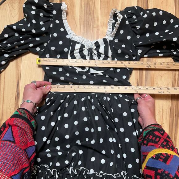 VINTAGE 80s Sweetheart Square Dance Dress Size 6 Retro Polkadot Gothic - Picture 3 of 7